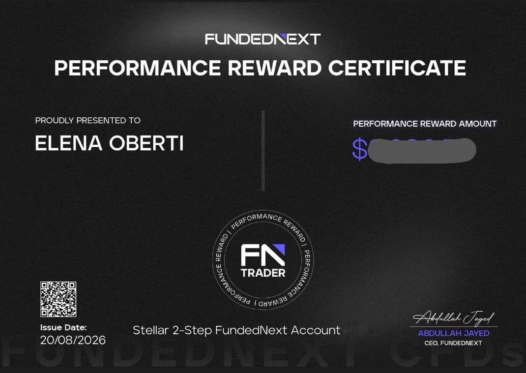 Certificato Performance Reward FundedNext